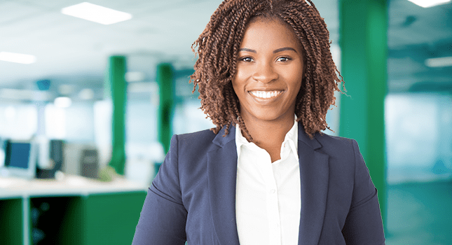 A woman offering enrollment assistance to clients