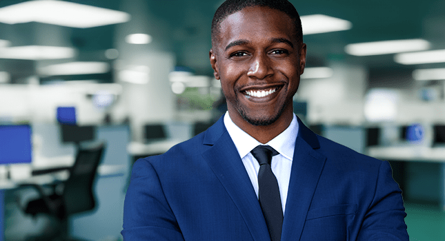 A health care worker who is happy with his benefits solutions