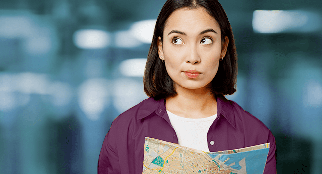 A woman finding a Keenan office on a map